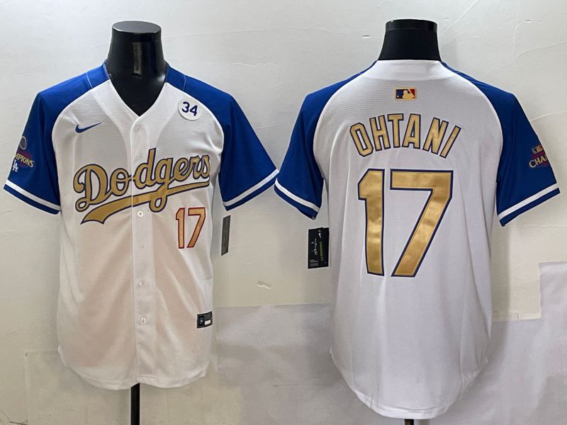 Men Los Angeles Dodgers #17 Ohtani White Blue Gold Game 2025 Nike MLB Jersey style 4->los angeles dodgers->MLB Jersey